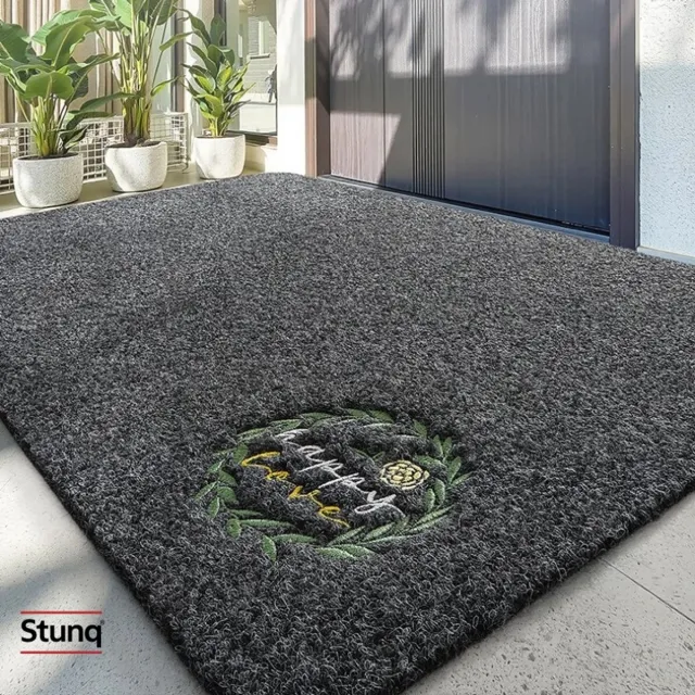 Stunq Deurmat Antislip met Happy Motief - Waterdicht voor Binnen en Buiten Zwart