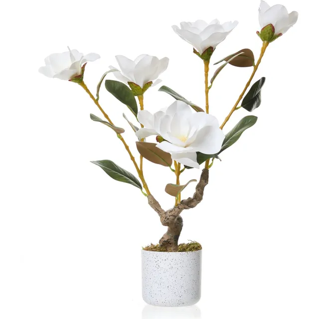 Triumpunpre Kunstmatige magnolia bloem 60 cm, hoogwaardige kunstbloem, kunstmatige magnolia in pot, geschikt voor diverse omgevingen. Wit 60cm