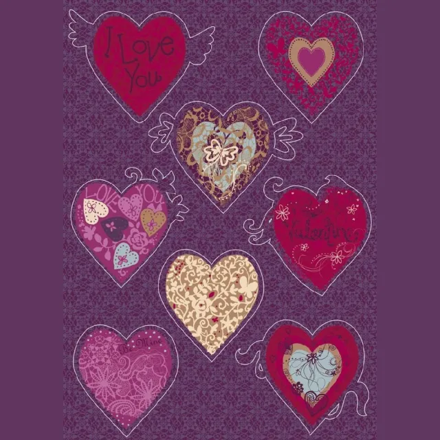 Komar Muursticker - Retro Hartjes - Zelfklevend - Muurdecoratie - Stickers - 50 x 70 cm Paars