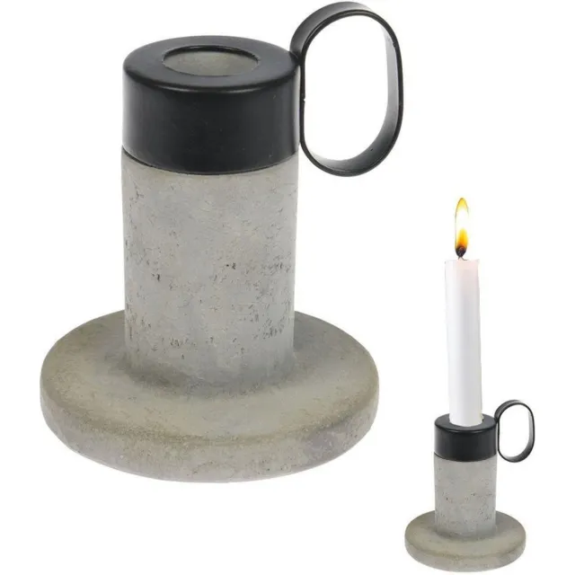 H&S Decoration Kandelaar - Steen Beton - Robuuste Stevige Industriële Kaarshouder - 8 x 9 cm Zwart