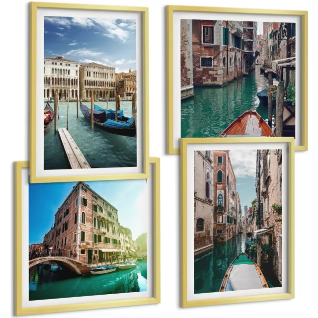 TULUP 4-Delige Schilderij Set - Uitzichten op Venetië met kanalen en stedelijke architectuur. - 40 x 40 cm en 40 x 60 cm - Stijlvolle Muurdecoratie - Slaapkamer - Wanddecoratie Gouden lijst