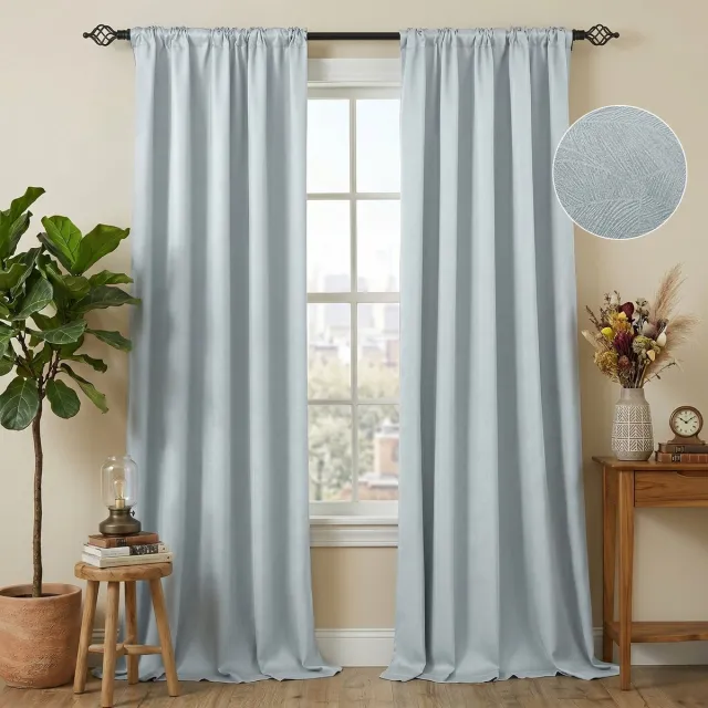 Qelus Luxury Embossed Verduisterende Gordijnen Kant-en-klaar (2-panelen) – 310GSM Dik - 85% Lichtdicht - Thermisch Isolerend Blackout Overgordijnen – voor Slaapkamer & Woonkamer - 132x244cm - Grijs