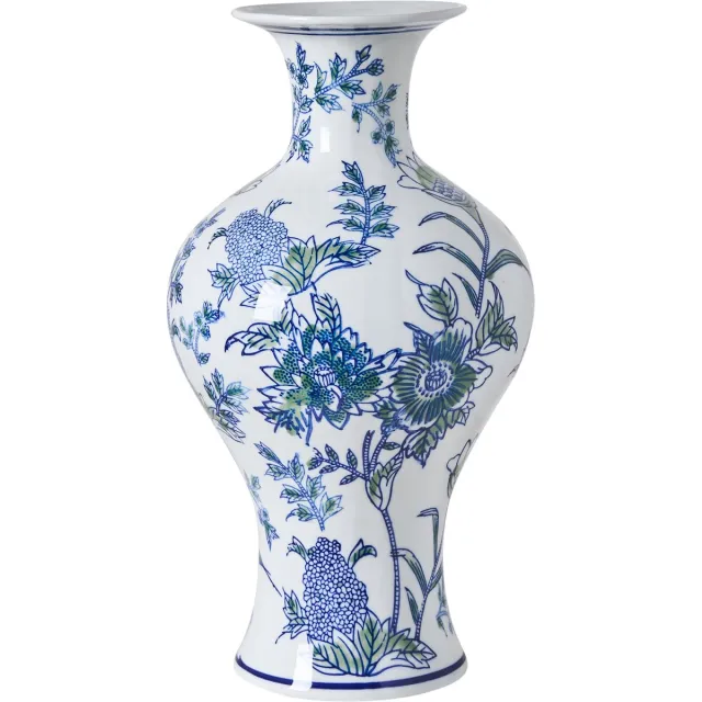 Beliani BERGA - Bloemenvaas - Wit/Blauw - Porselein