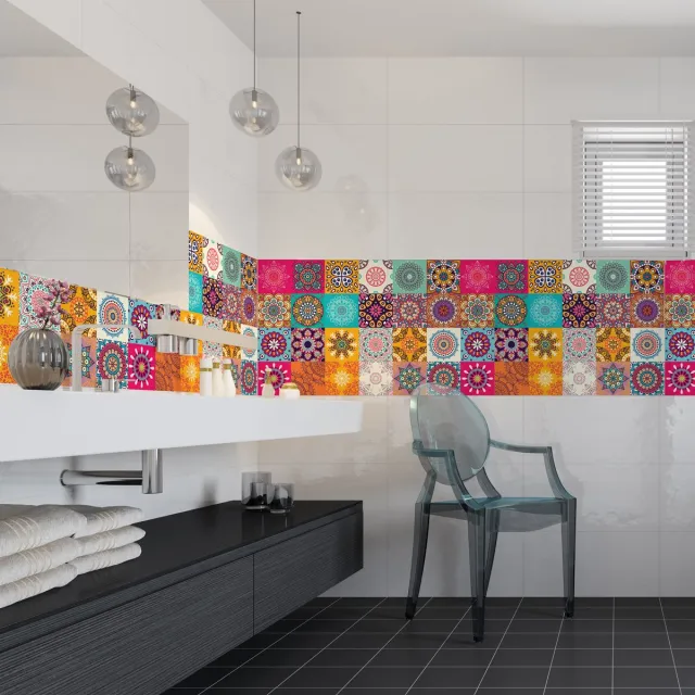 Ambiance Sticker Zelfklevende tegelmuurstickers voor keuken en badkamer - 24 cementtegelstickers AZULEJOS CLARISSA - 24 stickers 15x15cm Multi color