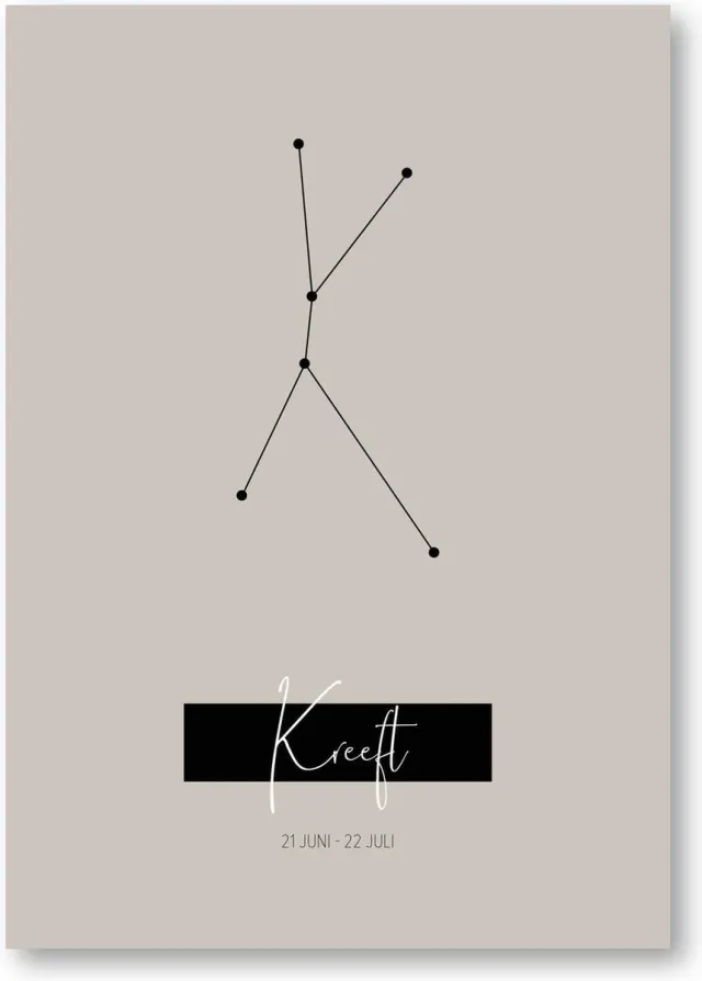 MOODZ design Sterrenbeeldposter Kreeft | A3 formaat | warm grijs | naturel Beige