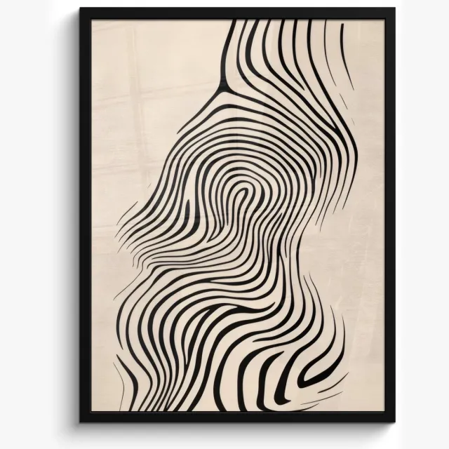 FrameYourWall Poster in lijst - Fotolijst 50x70 cm - Posters - Lijnen - Abstract - Golvend - Zwart - Posterlijst zwart - Decoratie - Wanddecoratie woonkamer - Muurdecoratie slaapkamer
