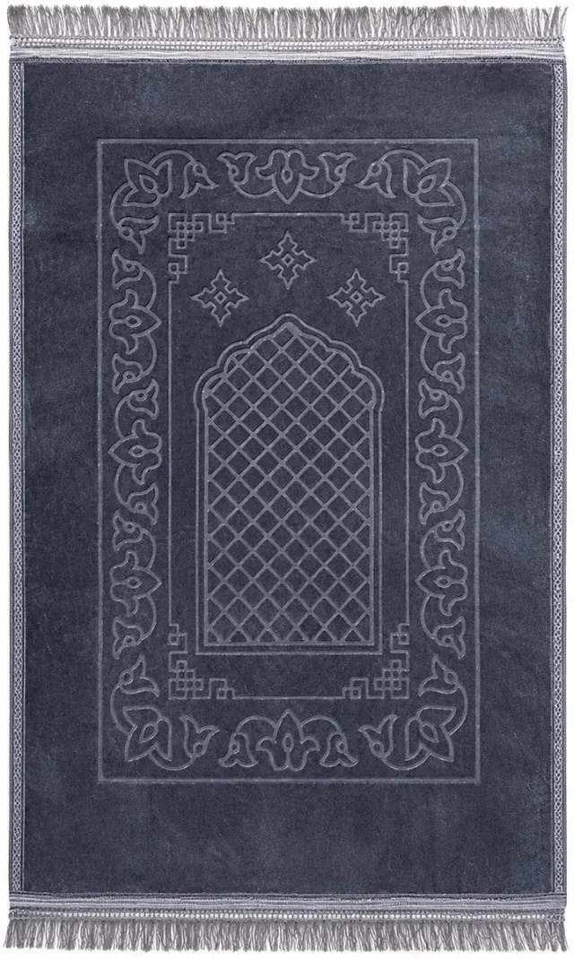 Baraka Treasures Luxe Gebedskleed - XL Gebedskleed - Anti-slip Gebedskleed - Islamitische Gebedskleed - Fluwelen Gebedskleed - Gebedsmat - Ramadan Geschenk - Sajada - Seccade - 120cm x 80cm - Grijs