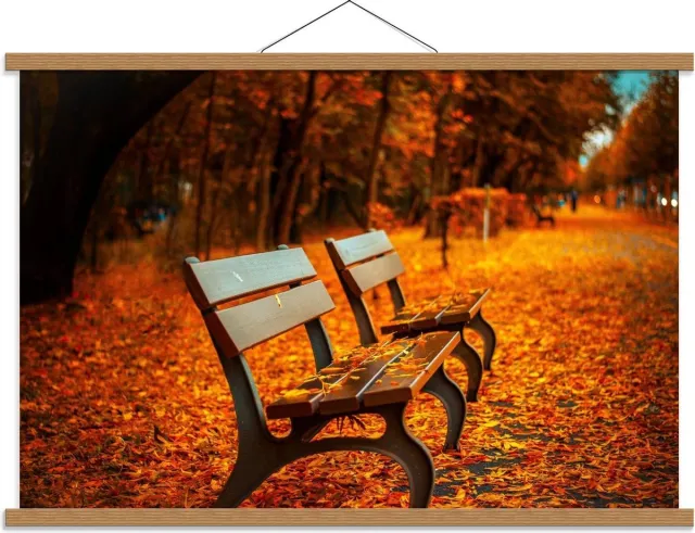KuijsFotoprint Schoolplaat – Bakjes tussen Herfstbladeren - 90x60cm Foto op Textielposter (Wanddecoratie op Schoolplaat) Bruin
