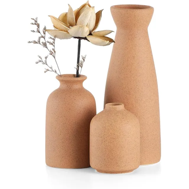 JGS Premium - Set van 3 kleine keramische vazen voor decoratie | Moderne rustieke boerderij huisdecoratie | Decoratieve vazen voor pampasgras en gedroogde bloemen | Ideeënrek entree distressed Any
