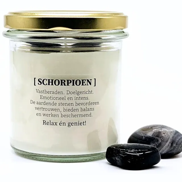 Candlelight-on sterrenbeeld kaars met edelstenen - Schorpioen - o.b.v. sojawas en etherische oliën