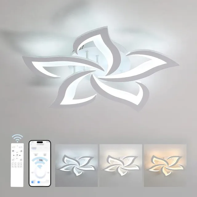Haobosic Moderne dimbare LED-plafondlamp met afstandsbediening, bloemvormige plafondverlichting voor woonkamer, slaapkamer, keuken, gang, balkon, eetkamer, wit White
