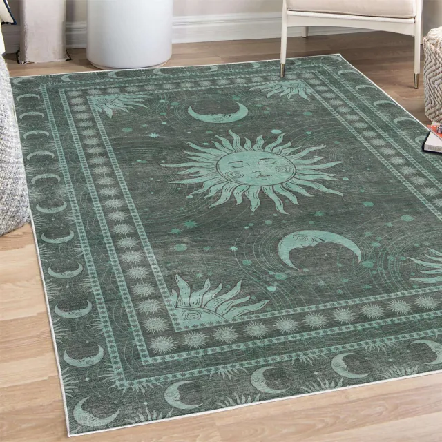 ABAKUHAUS Vloerkleed - Woonkamer Tapijt – zon en maan – taupegrijs – 76 x 152 cm