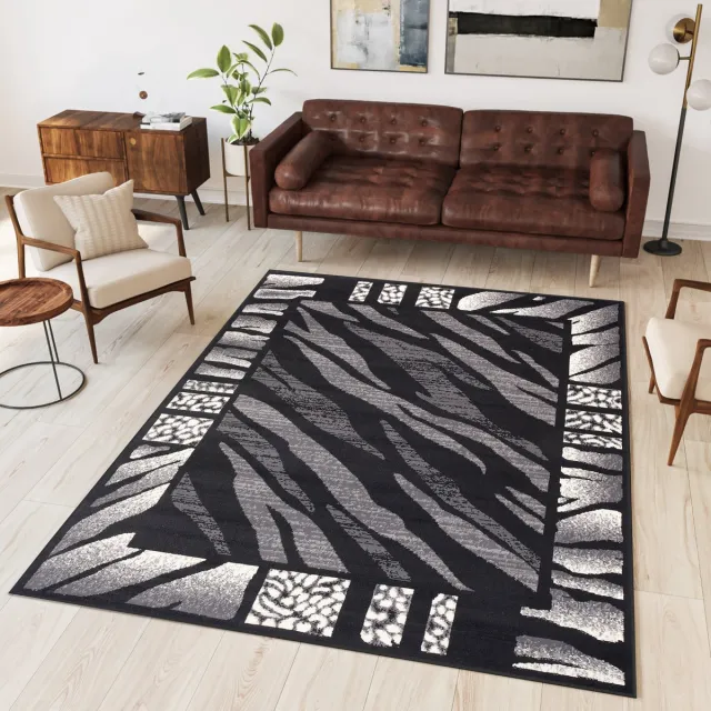Tapiso Dream Vloerkleed Grijs Zwart Modern Dierenprint Woonkamer Tapijt Maat- 80x150 Grijs Zwart 4