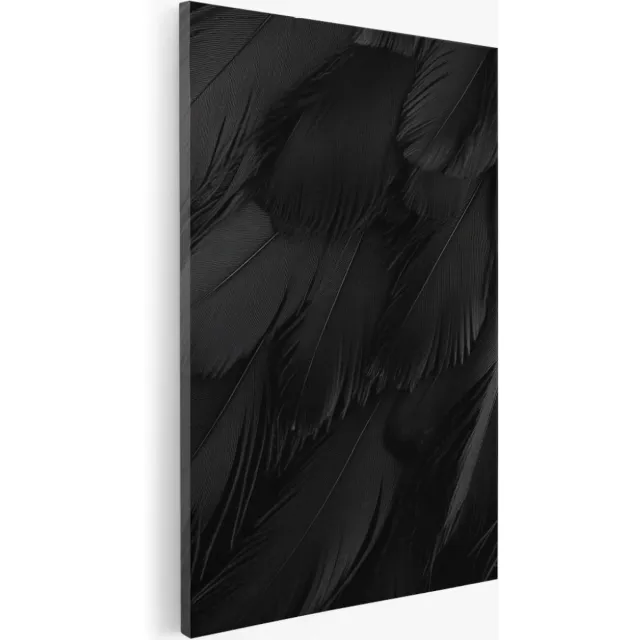 Saammp Canvas Schilderij - Zwarte veren - Abstract kunstwerk - 30x45 - Foto op canvas - Wanddecoratie - Muurdecoratie Woonkamer - Slaapkamer decoratie - Canvas Print Multicolor