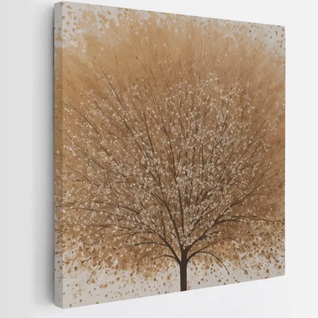 Saammp Canvas Schilderij - Beige boom - Abstract - 30x30 - Foto op canvas - Wanddecoratie - Muurdecoratie Woonkamer - Slaapkamer decoratie - Canvas Print Multicolor