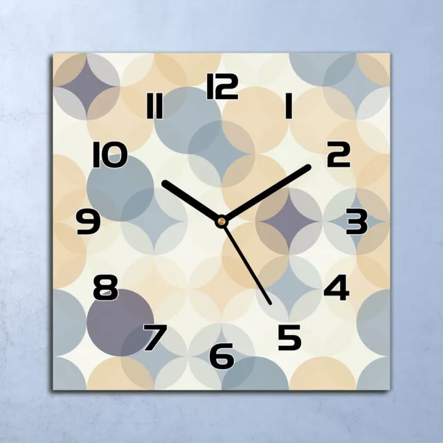 Coloray Wandklok - Geometrische cirkels Klok Glas - 30x30 cm - Beige Wandklok - Wandklok Vierkant - Wandklok Industrieel - Wandklok Keuken - Stille Wandklok Beige - Geometrische cirkels - Zwarte Handen