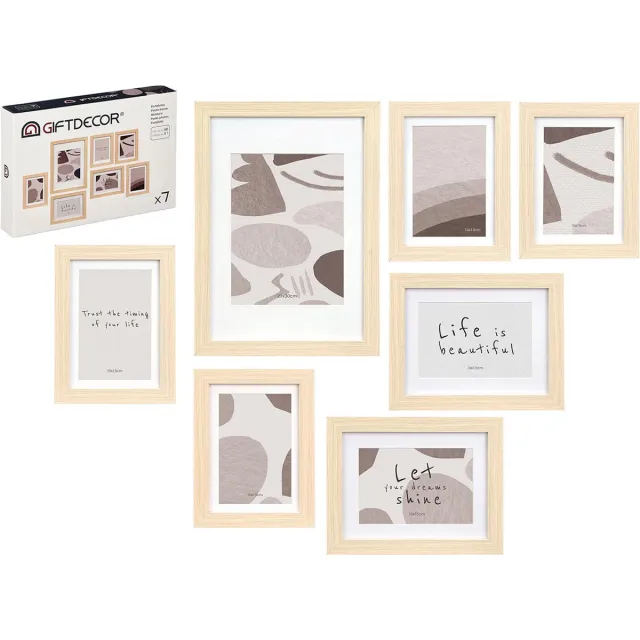 Giftdecor Gift Decor Collage fotolijst voor 7x foto - voor verschillende maten fotos - hout - Naturel look Lichtbruin