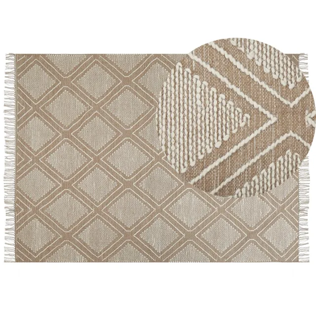 Beliani KACEM - Laagpolig vloerkleed - Beige - 140 x 200 cm - Katoen