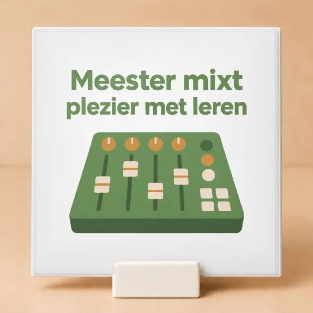 Bedruk King Vrolijke De meester als klas-DJ Tegel – Kleurrijke wanddecoratie voor leraren en onderwijsfans - 11 x 11 cm met houder Wit