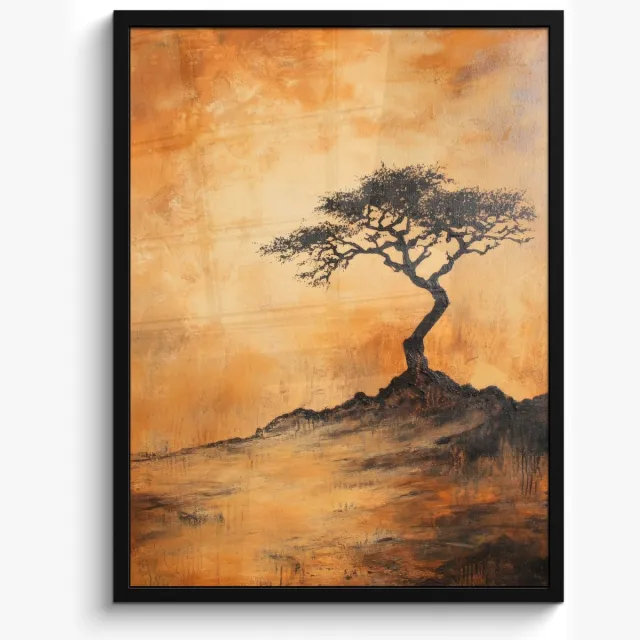 FrameYourWall Poster in lijst - Fotolijst 50x70 cm - Posters - Boom - Landschap - Oranje - Posterlijst zwart - Decoratie - Wanddecoratie woonkamer - Muurdecoratie slaapkamer