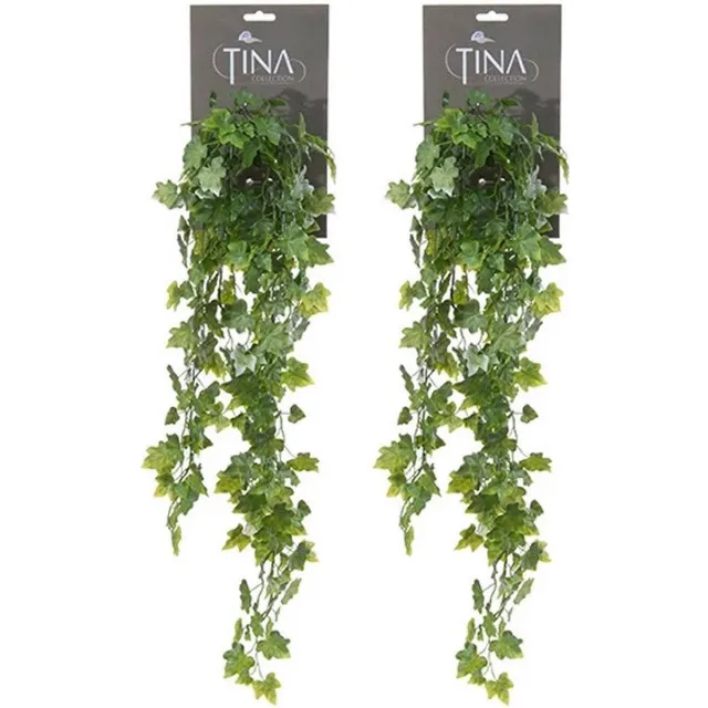 Louis Maes kunstplant met blaadjes hangplant Klimop/hedera - 2x - groen/wit - 70 cm - Klimplanten