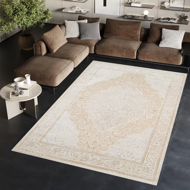 Tapiso Ares Vloerkleed Beige Laagpolig Woonkamer Gebloemd Oriental Tapijt Maat- 160x220 Creme