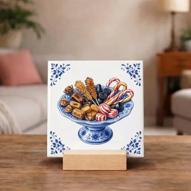 Bedruk King Delftsblauw Tegeltje 11x11 Snoepjes op Schaal – Keuken Decoratie Cadeau Snoepgoed