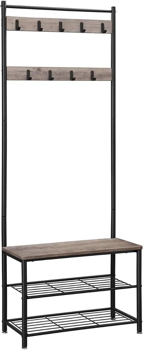 Hoppa! Kapstok met Schoenenrek - Grijs / Zwart - Houten Spaanplaat / Staal - 70 x 32 x 175 cm (B x D x H)