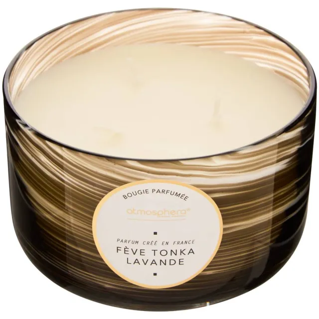 Atmosphera Créateur d'intérieur® Geurkaars 540 g met 3 lonten, in een glazen pot met golfpatroon WAVY Noir