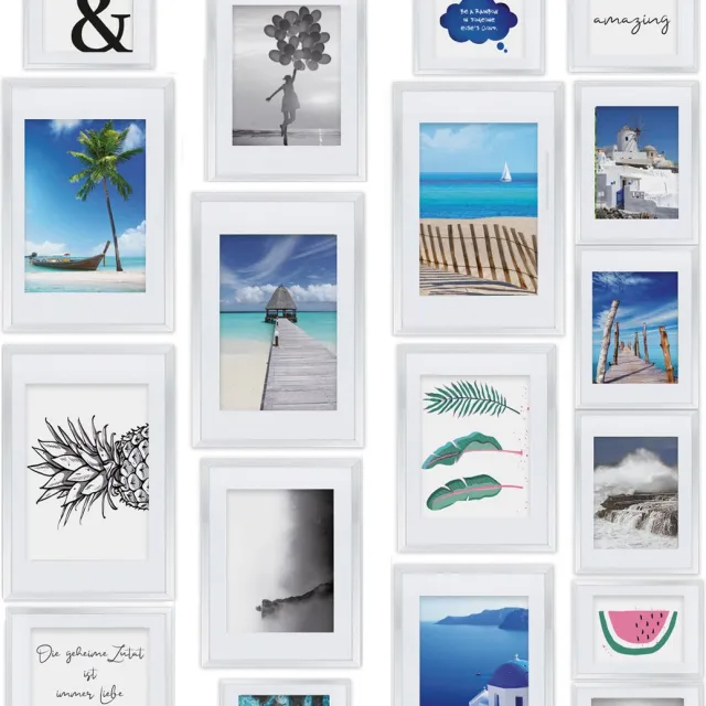 bomoe Paradise fotolijst set van 18 fotolijsten - fotocollagelijsten voor fotowand - fotolijstje van kunststof - fotocollage lijsten in verschillende maten wit