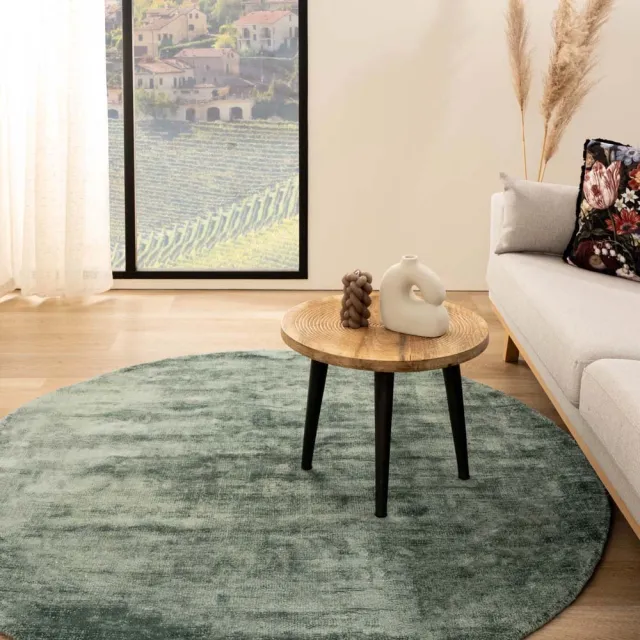 Paon Brillant Viscose vloerkleed rond - Glamour azuurblauw 200