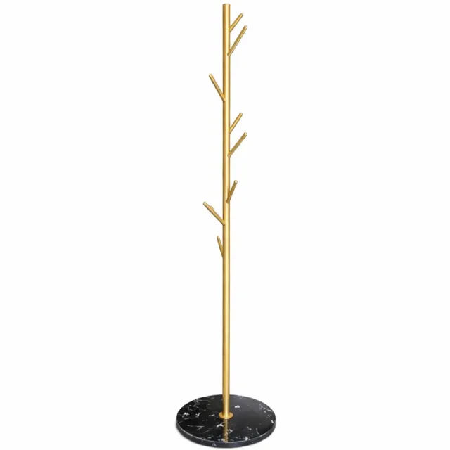 Arisa Home Kapstok – Kapstok Staand Goud/Zwart – Vrijstaande Kapstok met 8 Haken – Zwarte Marmeren Voet – 170 cm