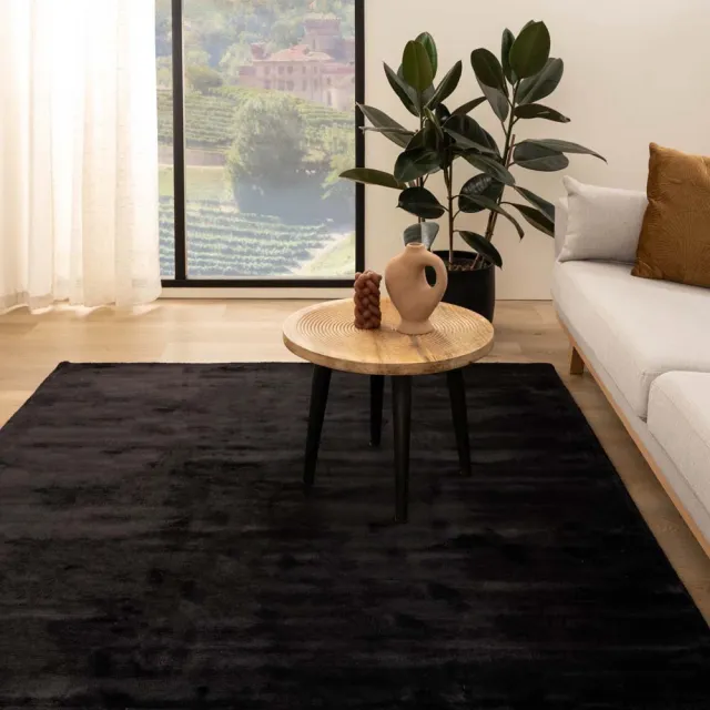 Paon Brillant Viscose vloerkleed vierkant - Pearl zwart 140x140