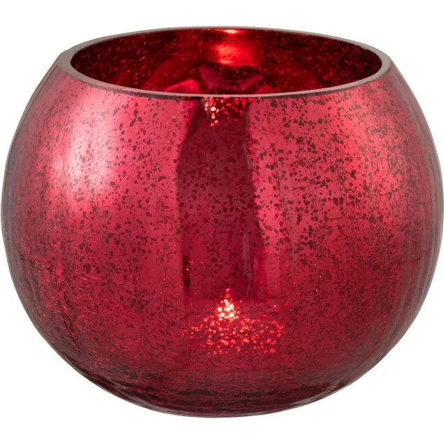 J-Line windlicht Bol Craquelé - glas - rood - medium