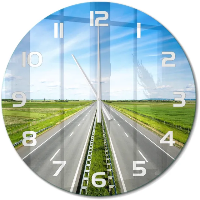 TULUP Wandklok - Snelweg Moderne Wandklok Glas - fi60 cm - Groente Wandklok Glas Decoratie - Witte handen - Ronde Klok - Glazen Wandklok Design - Klok Glas Met Opdruk