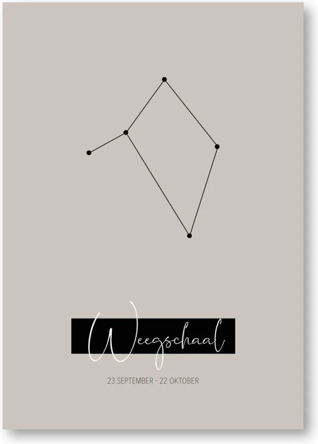 MOODZ design Sterrenbeeldposter Weegschaal | A3 formaat | warm grijs | naturel Zand