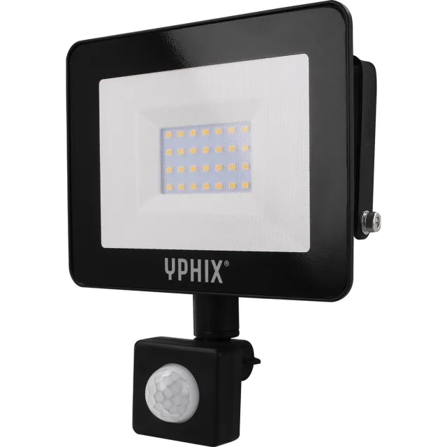 YPHIX LED Schijnwerper met bewegingsmelder Pro 20W 3000K IP44 - Buitenlamp met bewegingssensor Zwart