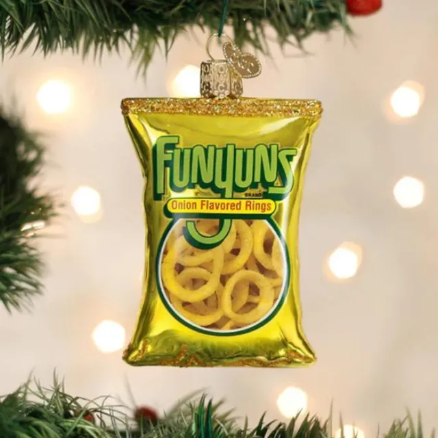 Old World Christmas Kerstbal Funyuns Chips – Handgemaakt glazen ornament van Old World Christmas – 9 cm Geel