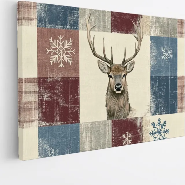 Saammp Canvas Schilderij - Abstract hert - Winter - Sneeuwflokken - Natuur - Dieren - 90x60 - Foto op canvas - Wanddecoratie - Muurdecoratie Woonkamer - Slaapkamer decoratie - Canvas Print Multicolor