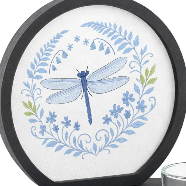 Mr Cadeautjes MDF inleg theelichthouder ~8 cm - design Serene bosrand met libellen en varens in een verfijnd blauw| cadeau Wit