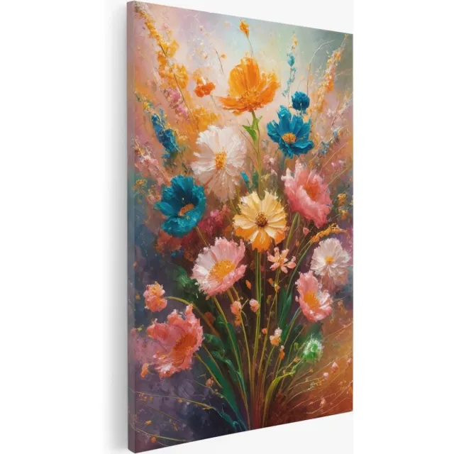 Saammp Canvas Schilderij - Kleurrijke abstracte bloemen - Natuur - 40x60 - Foto op canvas - Wanddecoratie - Muurdecoratie Woonkamer - Kantoor Decoratie Multicolor