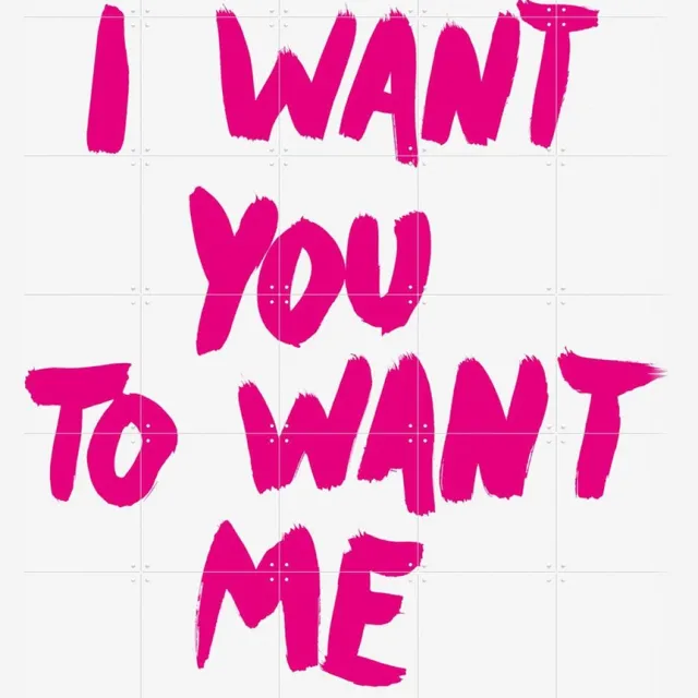 IXXI I want you to want me, Marcus Kraft - 100 x 140 cm - Grote wanddecoratie en posters - Illustraties, Typografie, Illustraties, Pop art, Grafisch Roze