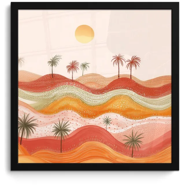 FrameYourWall Poster in lijst - Fotolijst 40x40 cm - Posters - Abstract landschap - Palmbomen - Kleurrijk - Posterlijst zwart - Decoratie - Wanddecoratie woonkamer - Muurdecoratie slaapkamer