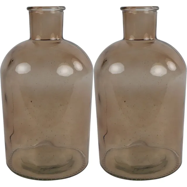 Countryfield bloemen/takken Vaas - 2x stuks - lichtbruin glas - Apotheker fles - D14 x H27 cm