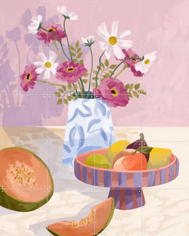 IXXI Fruit Break, Goed Blauw - 80 x 100 cm - Grote wanddecoratie en posters - Grafisch Ontwerp, Illustraties, Speels, Digitale Kunst, Woonkamer Roze