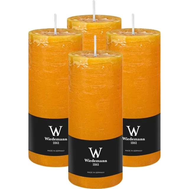 Wiedemann Cilinderkaars/stompkaars - 4x - rustieke kaars - okergeel - 7 x 16 cm - 66 branduren