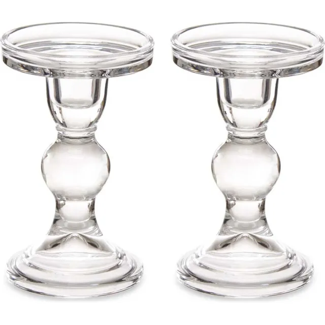 Giftdecor Kaarsen kandelaar van decoratief glas - 2x - voor stompkaarsen - D8.5 x H14 cm Mat transparant