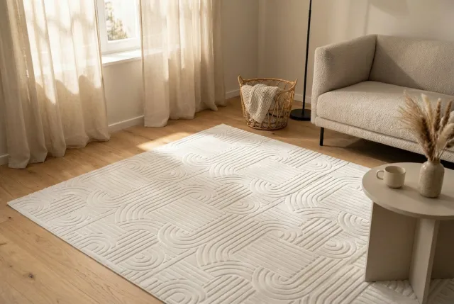 Padiro stijlvol laagpolig vloerkleed 80 x 150 cm - lichtgrijs - modern Japandi ontwerp - voor vloerverwarming - van polyester en katoen