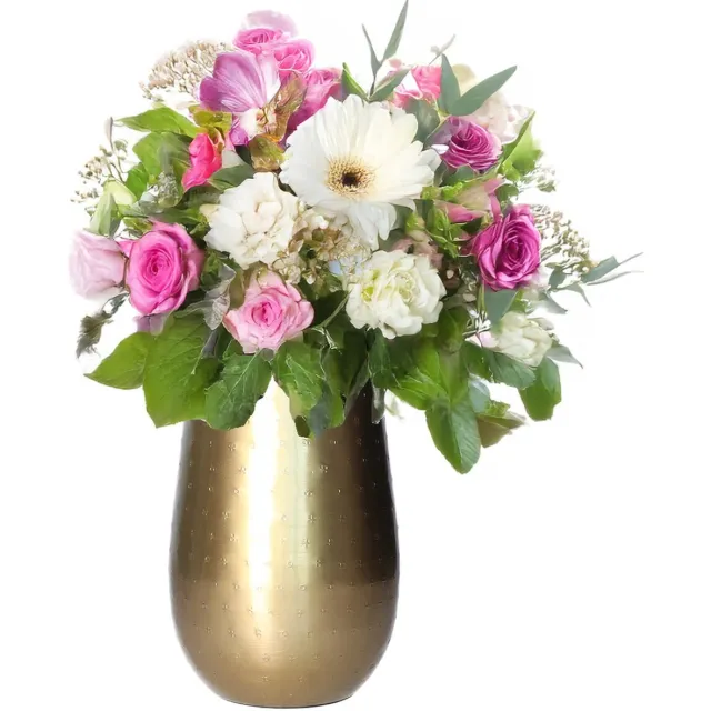 Atmosphera Bloemenvaas - metaal - goudkleurig - metallic - 15 x 23 cm