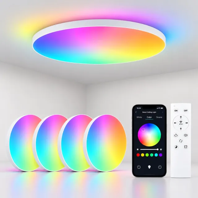 LOVHAUS 4x Slimme LED Plafondlamp Wit Ø30 cm – 24W – RGB – App & Afstandsbediening